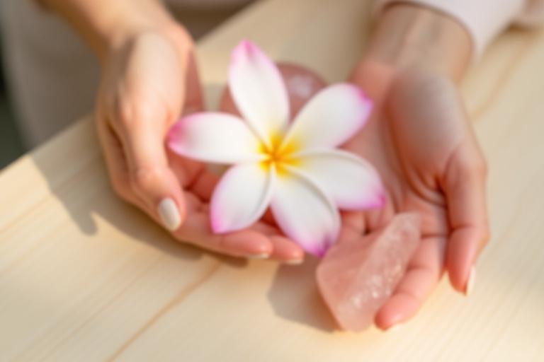 創業者による花と石のアレンジメント